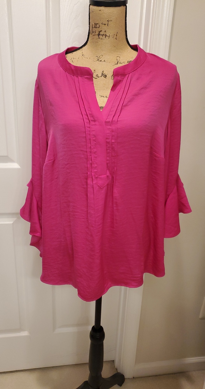 Vince Camuto Hot Pink Split-Neck Ruffle Sleeve Tunic
